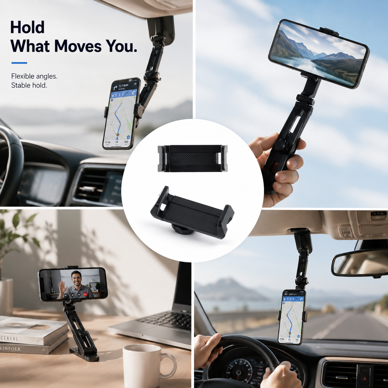360° Rotating Car Phone Holder for Sun Visor & Rearview Mirror