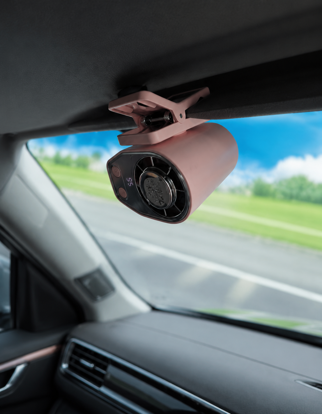 JOYTUTUS Car Cooling Fan,Car Clip On Air Conditioner Fan, 360° Rotatable, Multi-Speed Adjustable, for Car SUV RV (Black/Pink)