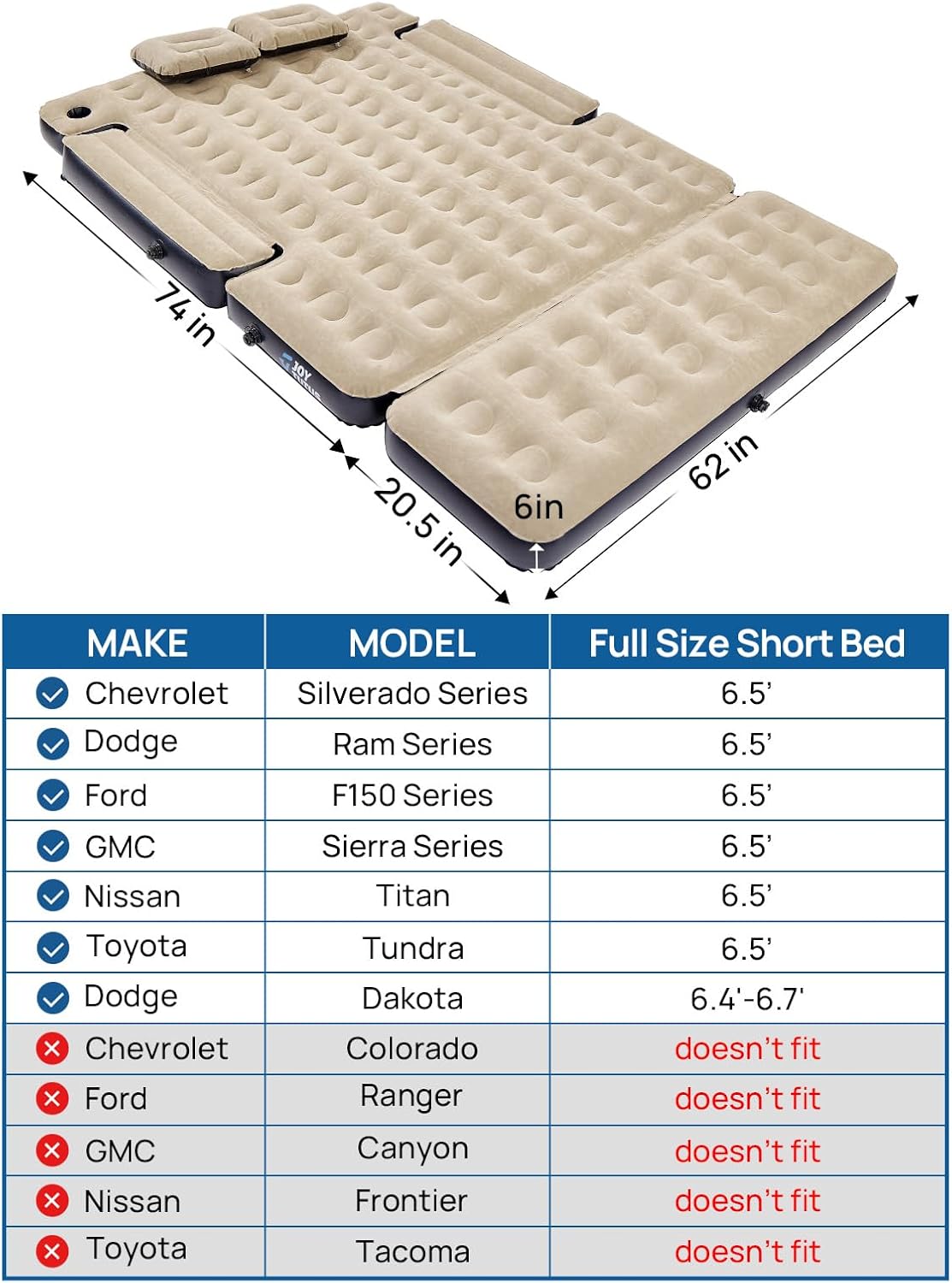 Truck Bed Air Mattress for Full-Size Beds w/ Extension