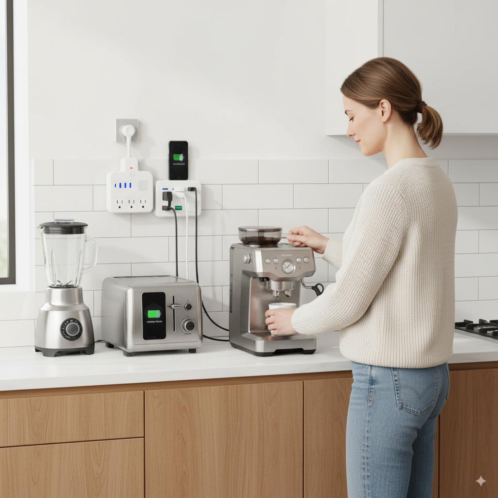 Joytutus US Plug Power Strip with 3 USB Ports & 1 Type-C Charging Port LED Night Light Surge Protector Wall Mountable for Home Car Travel