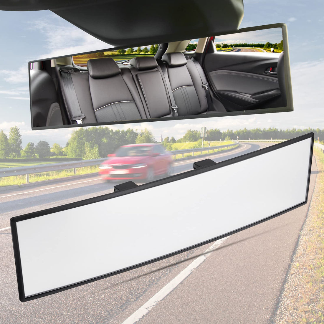 Rear View Mirror, Universal 11.81 Inch Panoramic Convex Interior Clip-on Wide Angle Mirror