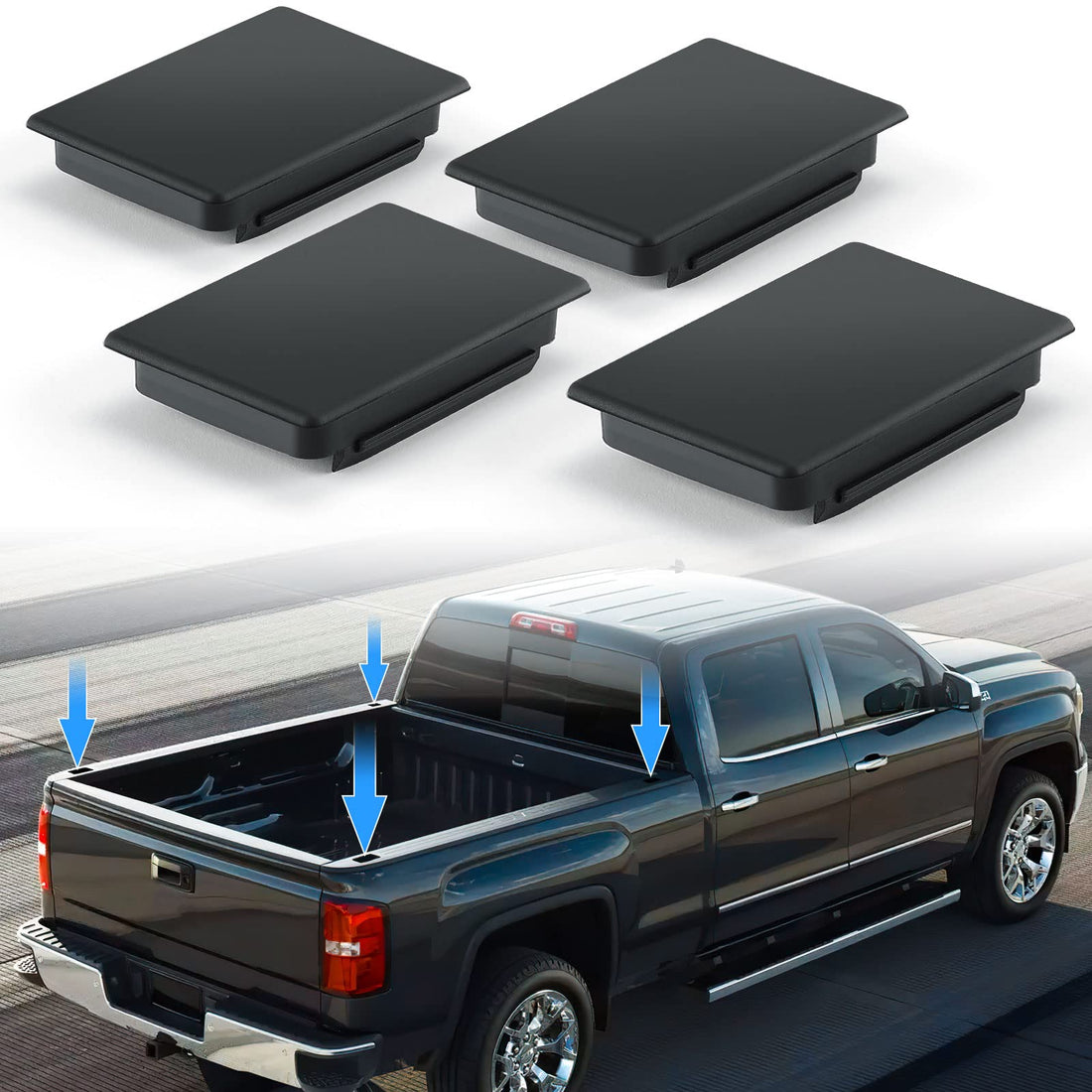 Stake Pocket Cover Trucks Bed Rail Stake Covers Compatible with 1999-2014 Chevy Silverado and 2010-2014 GMC Sierra - 4 Pack