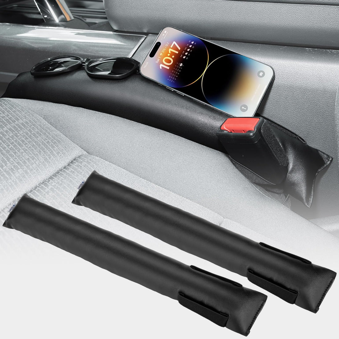 Car Seat Gap Filler Organizer 2 Pcs Short, PU Leather Waterproof Universal for Car SUV Truck for Cellphone