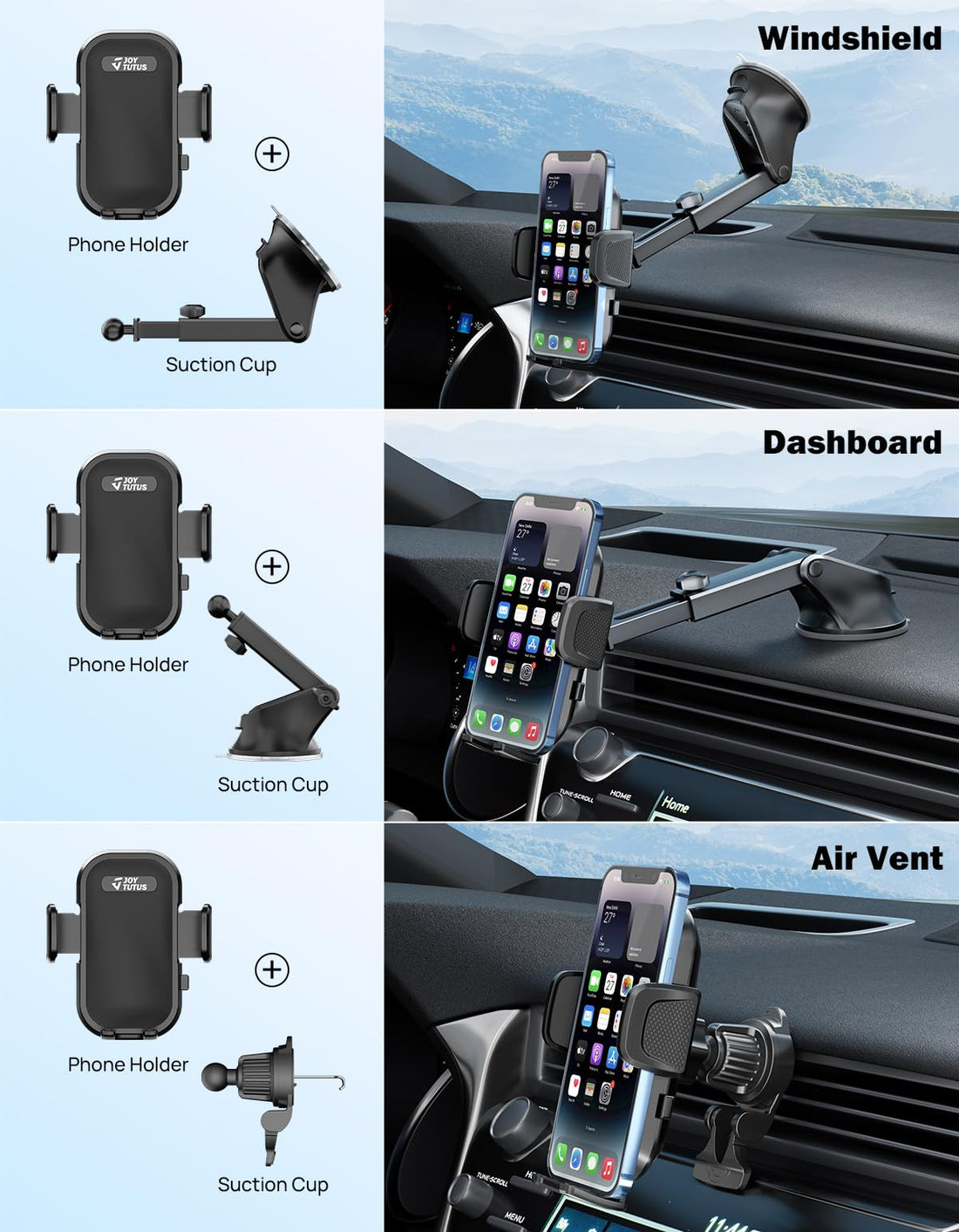 Universal Phone Holder Car, Phone Mount for Car Fit iPhone Samsung All Smartphones