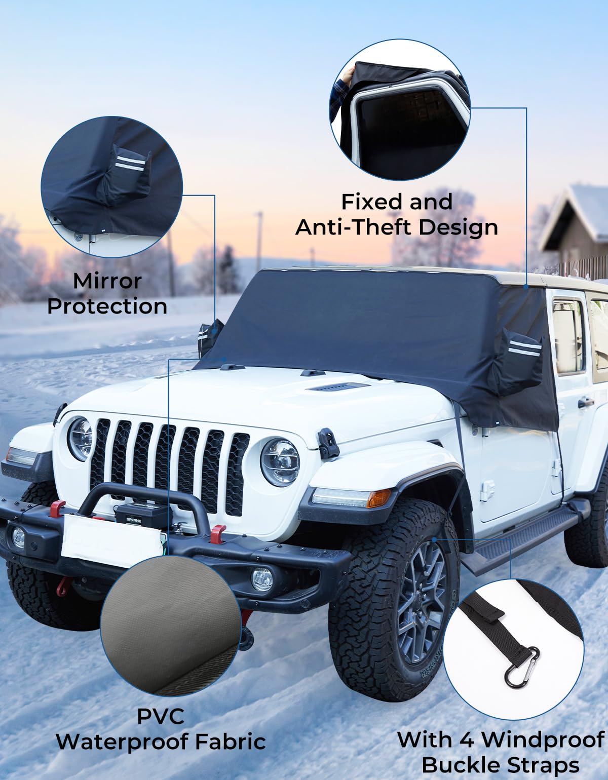 Windshield Snow Cover Fit for Wrangler JL Gladiator JT, with Side Mirror Covers for All Weather