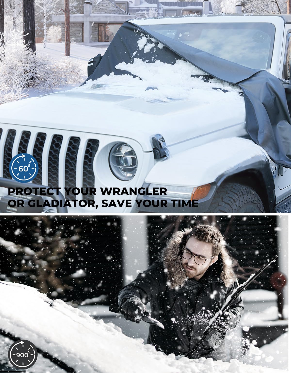 Windshield Snow Cover Fit for Wrangler JL Gladiator JT, with Side Mirror Covers for All Weather