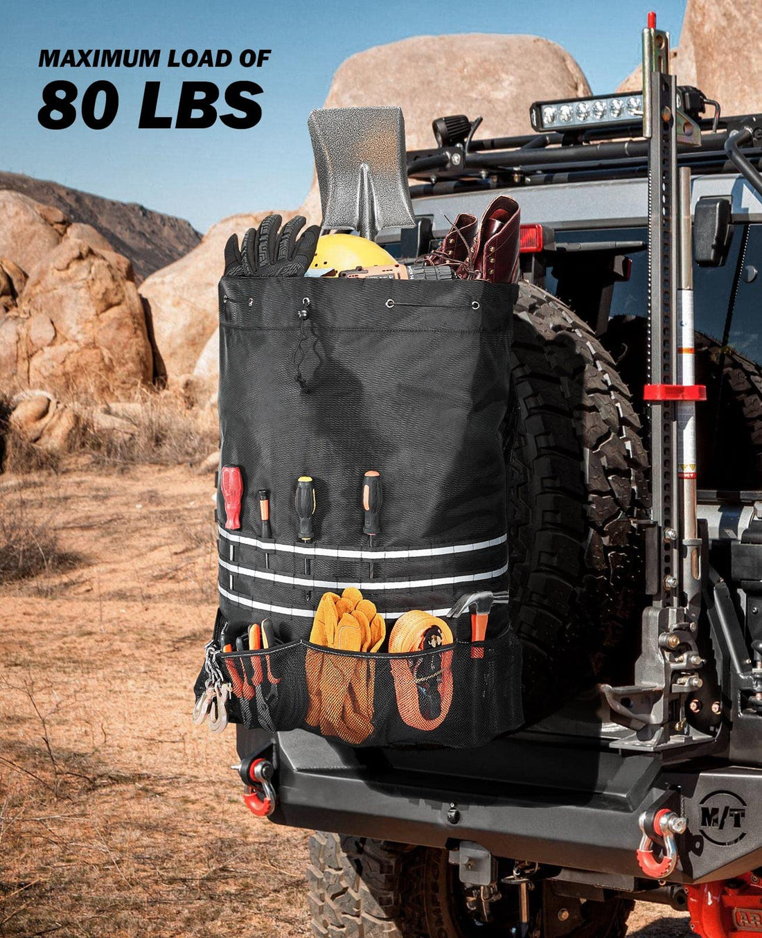 Upgraded Fits 40" Tire 31 Gallons Overland Series Larger Capacity Cargo Spare Tire Storage Bag for 4x4 Off-Road Camping Recovery Gear Firewood for Wrangler JK JKU JL