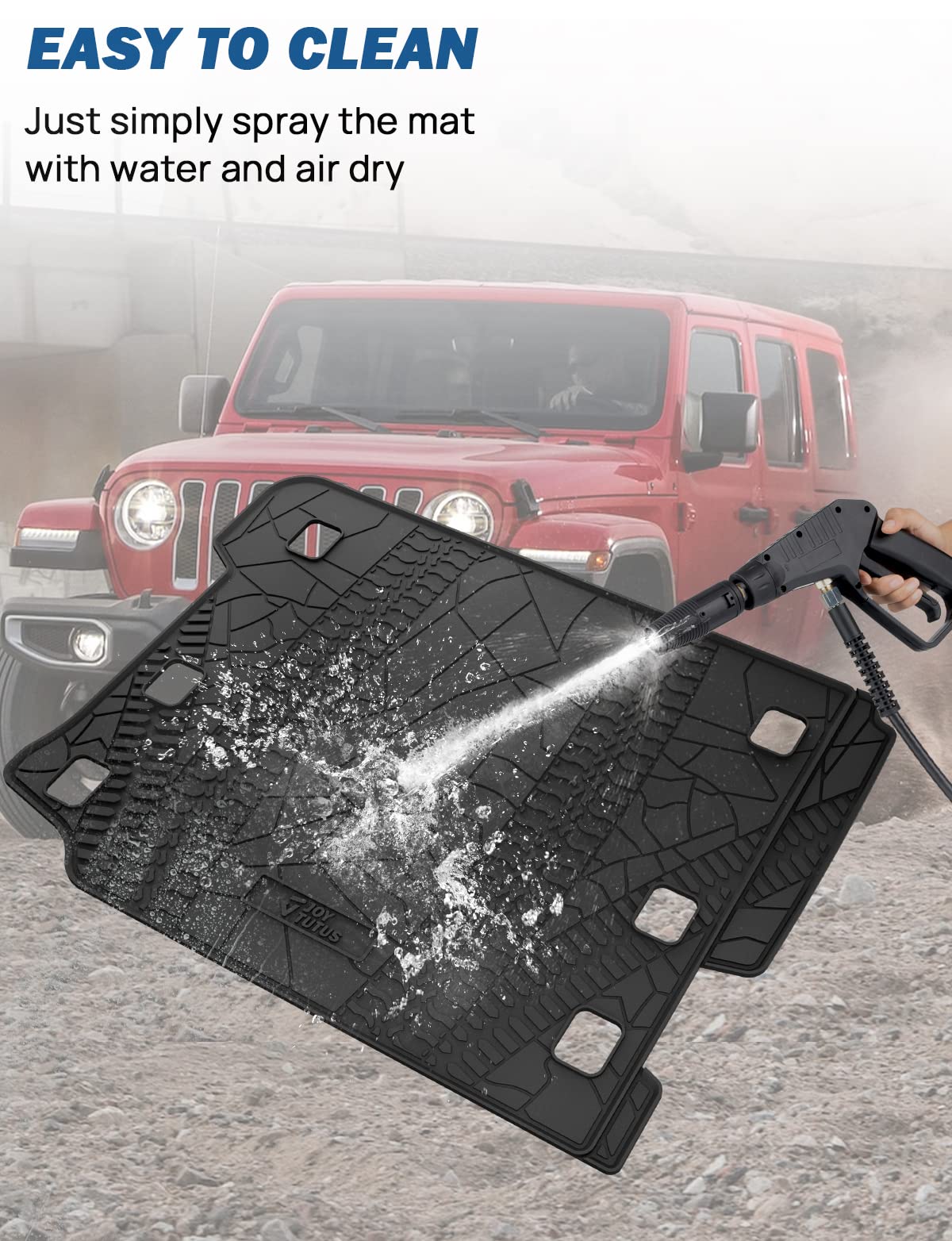 JOYTUTUS Cargo Mat fits 2018-2024 Wrangler JL 4X4 with OEM Subwoofer- NOT FIT 4XE