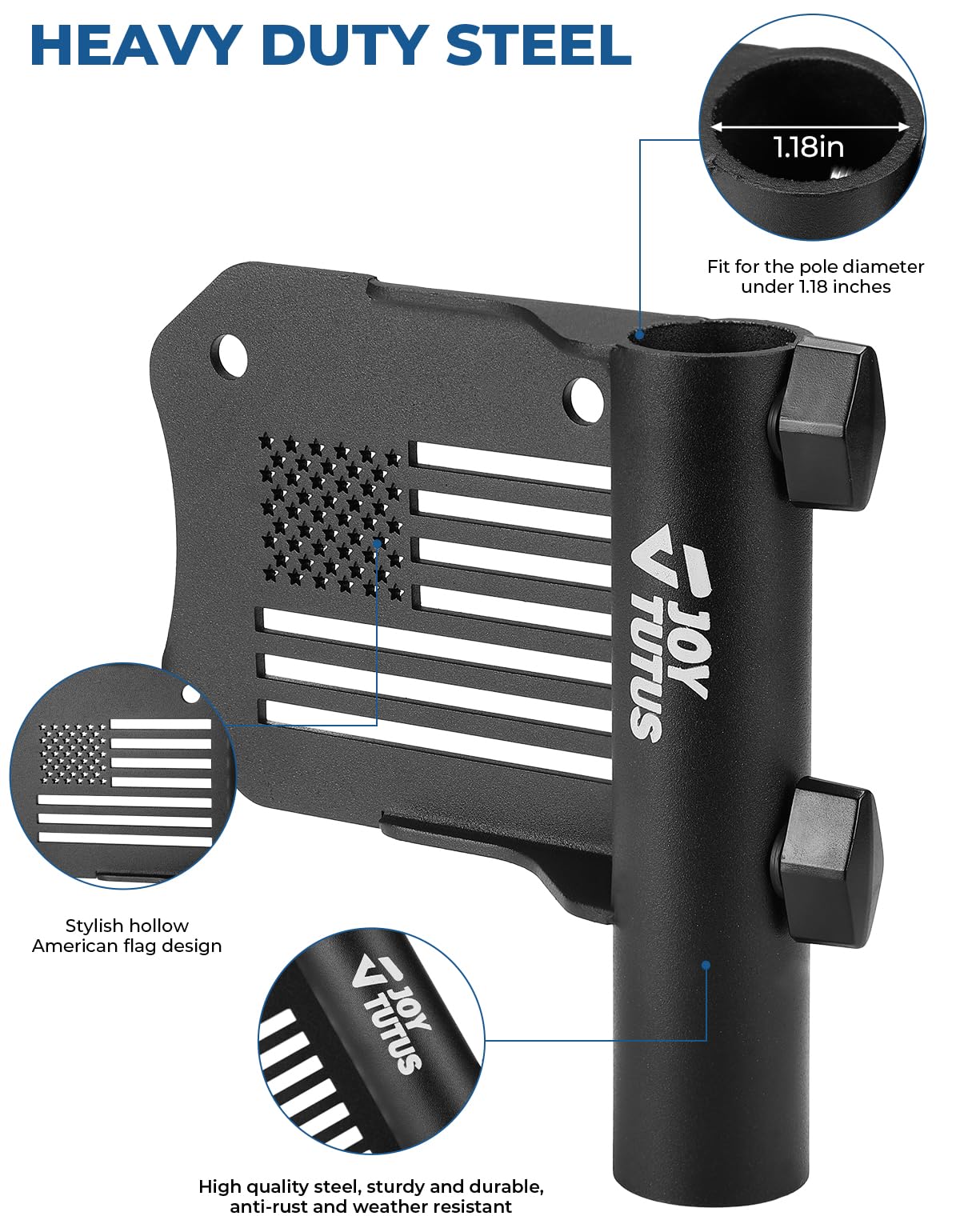 JOYTUTUS Truck Bed Flag Pole Mount Fit for Tacoma & Tundra, Fits Up to 1.18 Inch Diameter Flagpole