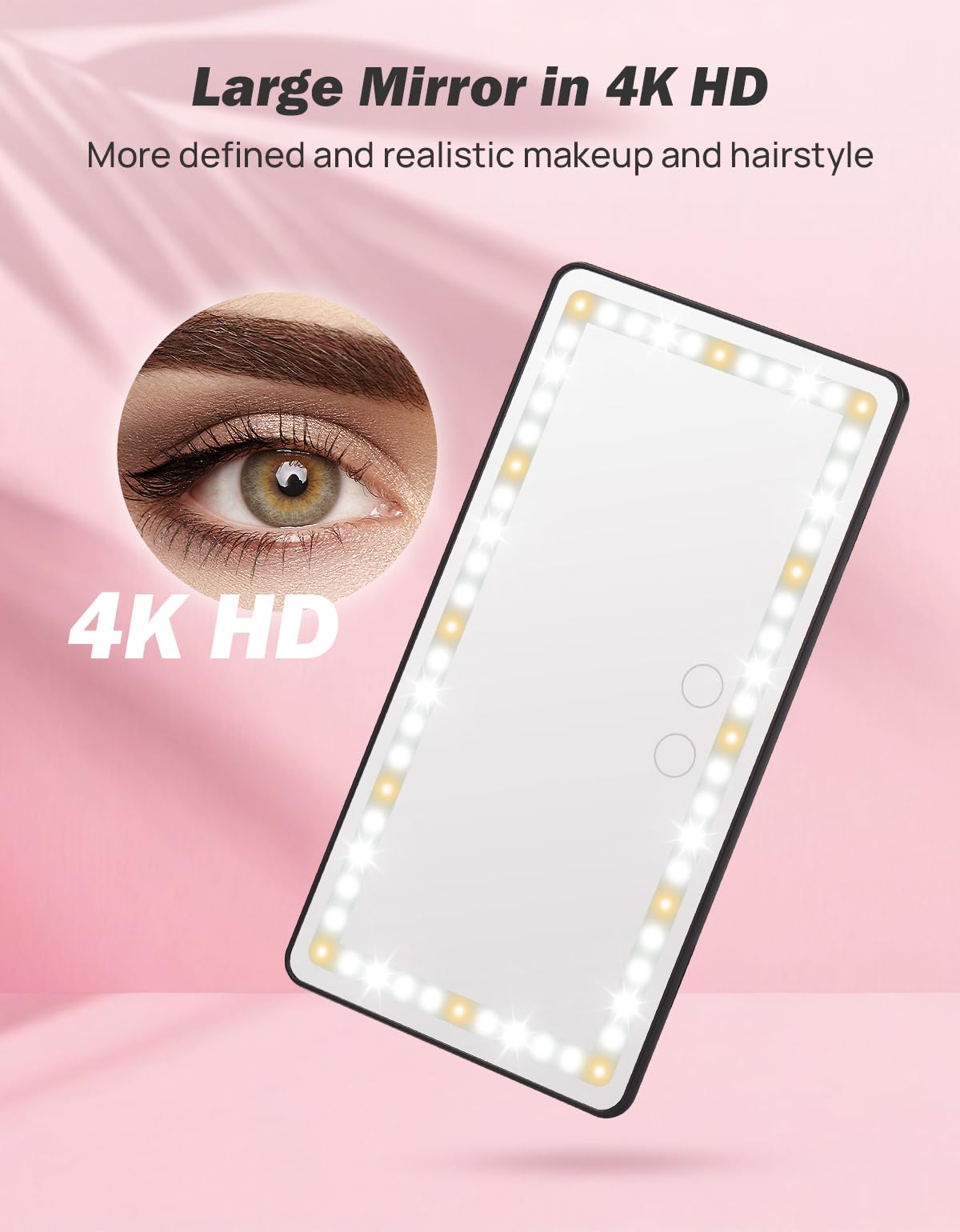 Car Sun Visor Vanity Mirror with Lights, Rechargeable 60 LED