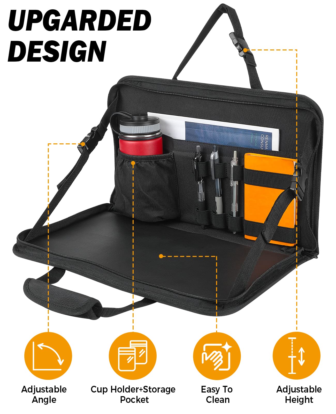 3 in 1 Steering Wheel Eating Tray Upgraded(16.1 * 10 inch), Car Back Seat Laptop Desk