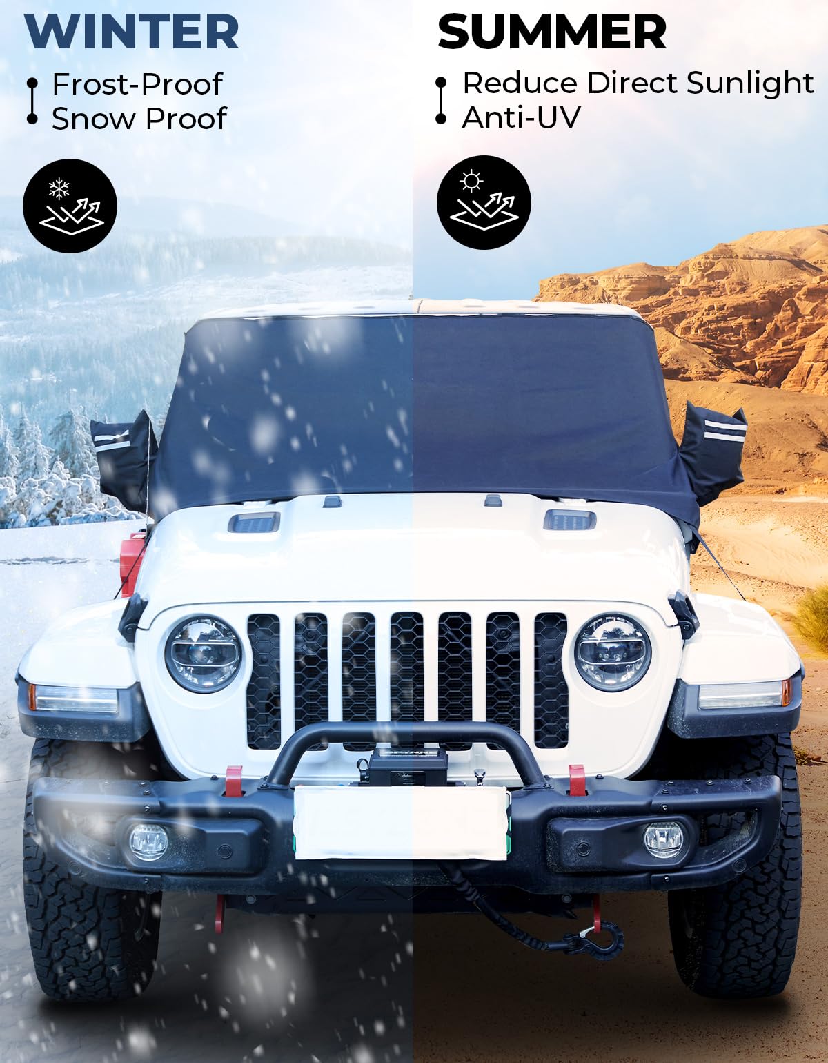 Windshield Snow Cover Fit for Wrangler JL Gladiator JT, with Side Mirror Covers for All Weather