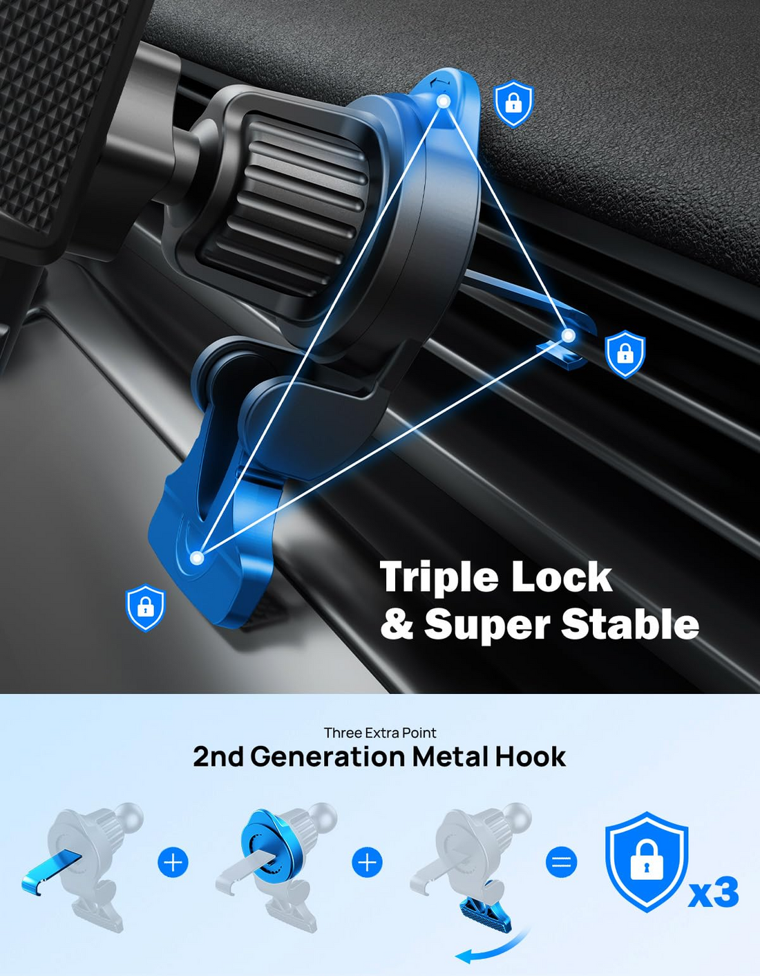 Phone Holder Car Vent Phone Mount,Adjustable, Fit iPhone Samsung All Smartphones