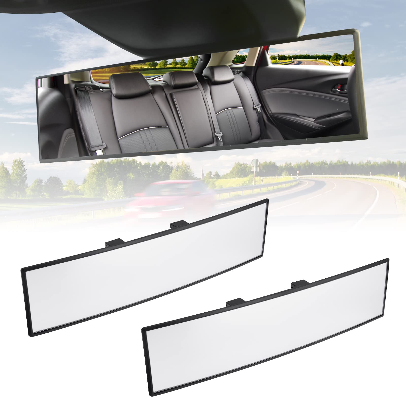 Rear View Mirror, Universal 11.81 Inch Panoramic Convex Interior Clip-on Wide Angle Mirror-Clear