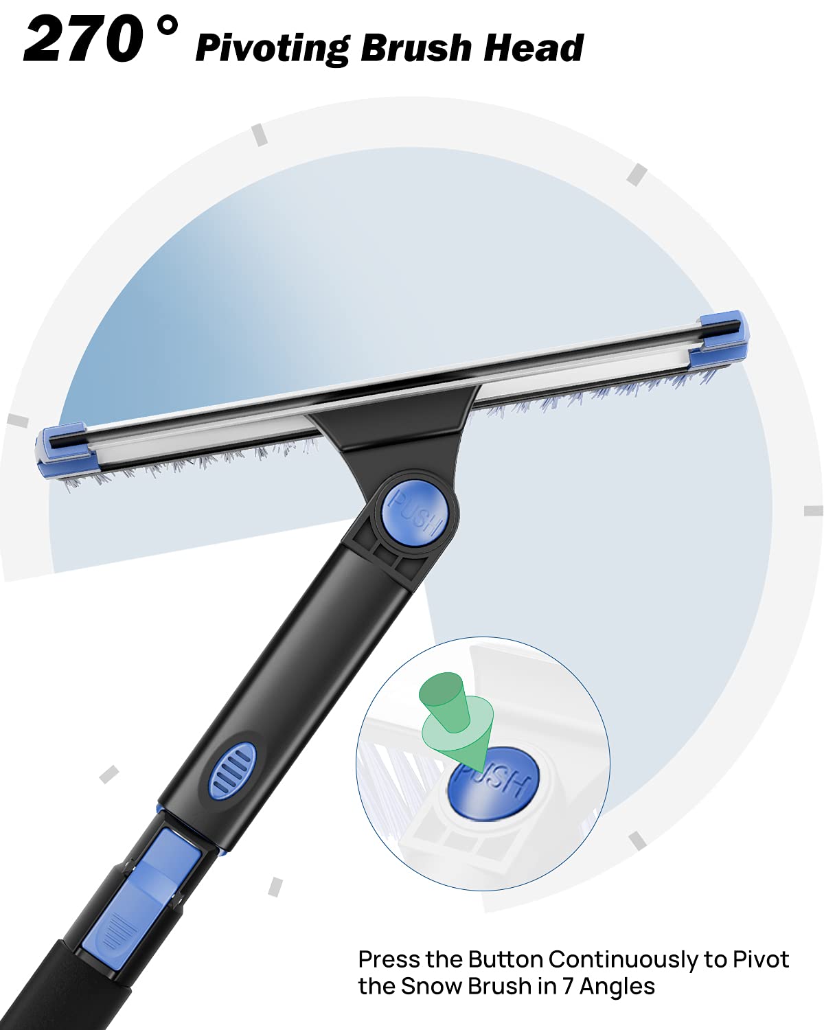 47.7″ Extendable Snow Brush and Ice Scraper, 270° Pivoting Snow Scraper Brush for Car Windshield