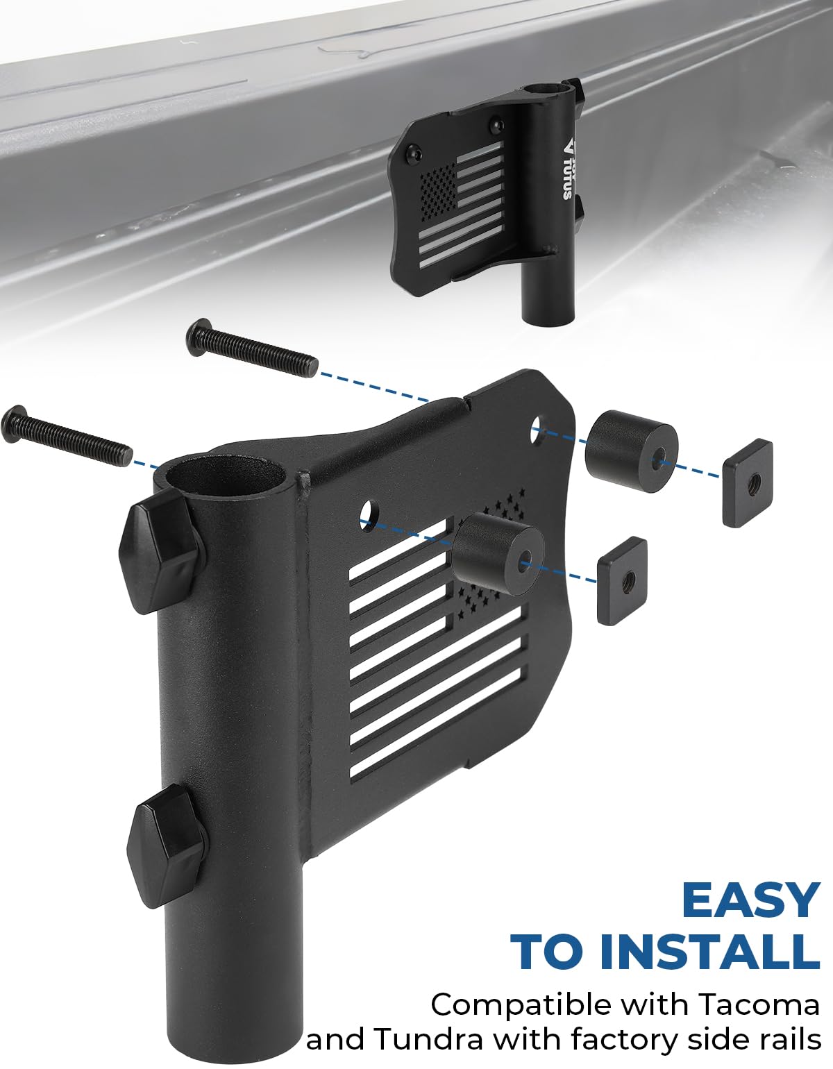 JOYTUTUS Truck Bed Flag Pole Mount Fit for Tacoma & Tundra, Fits Up to 1.18 Inch Diameter Flagpole