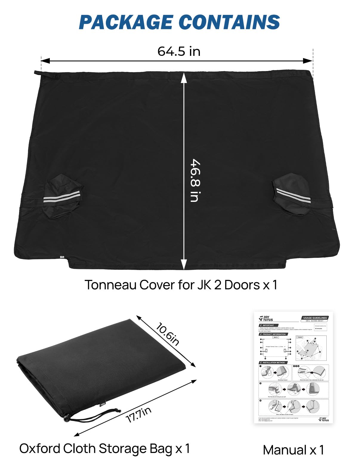 JOYTUTUS Tonneau Cover Fit for 2007-2018 Wrangler JK 2 Doors, JK Cargo Trunk Cover Tailgate Cover