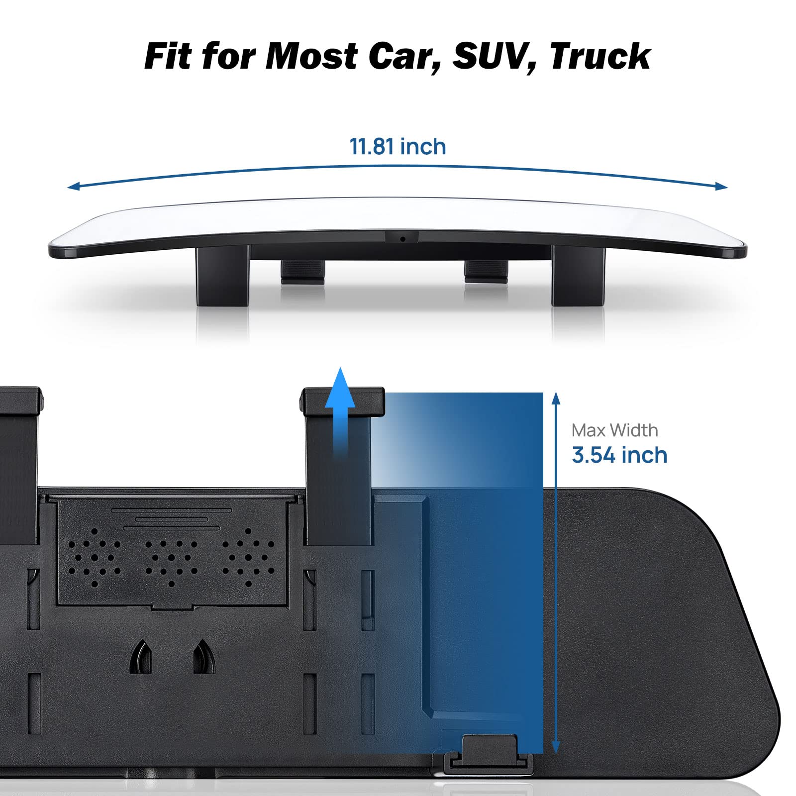 12" Panoramic Clip-On Rearview Mirror, Wide Angle Convex