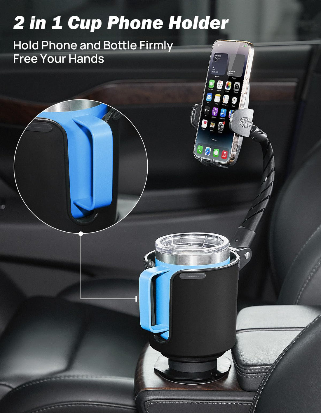 JOYTUTUS Cup Holder Phone Mount for Car, Upgraded Long & Thick Gooseneck Cup Phone Holder