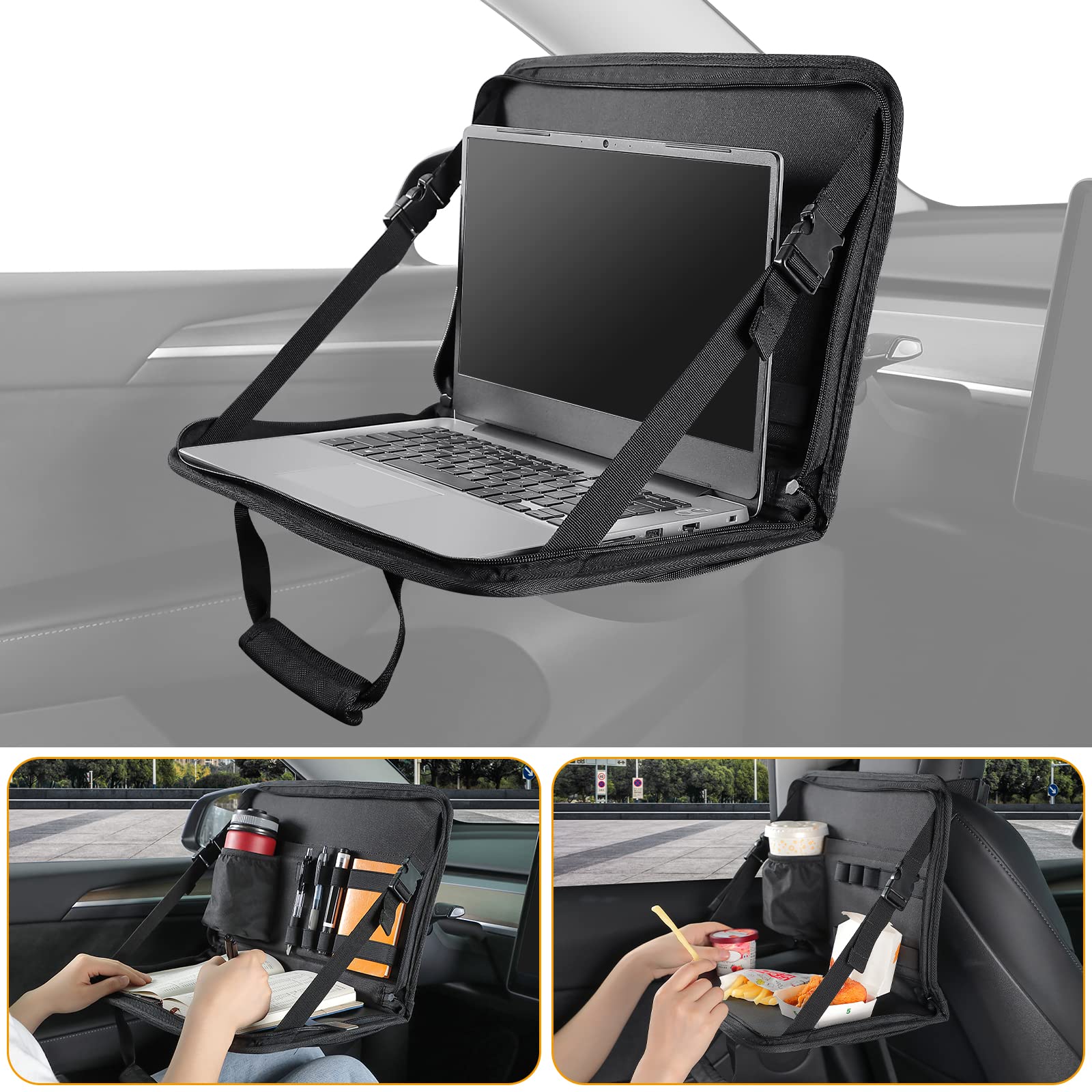 3 in 1 Steering Wheel Eating Tray Upgraded(16.1 * 10 inch), Car Back Seat Laptop Desk