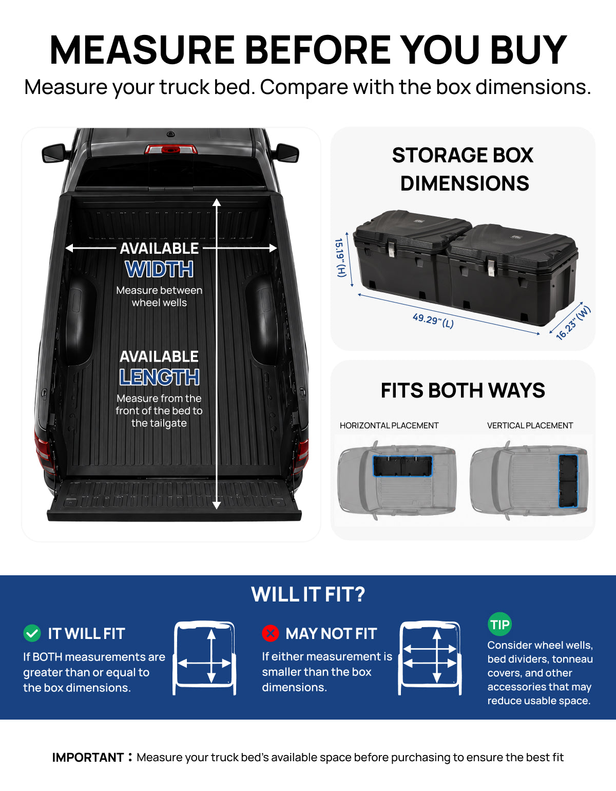Lockable 160Qt Waterproof Truck Bed Tool Box for Pickup Trucks