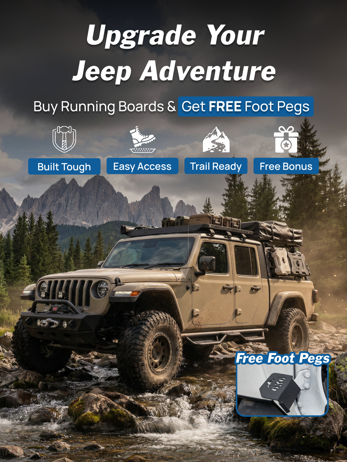 Running Boards for Jeep Wrangler JL 4 Door 2018–2026 – 550LB Dual-Step Side Steps