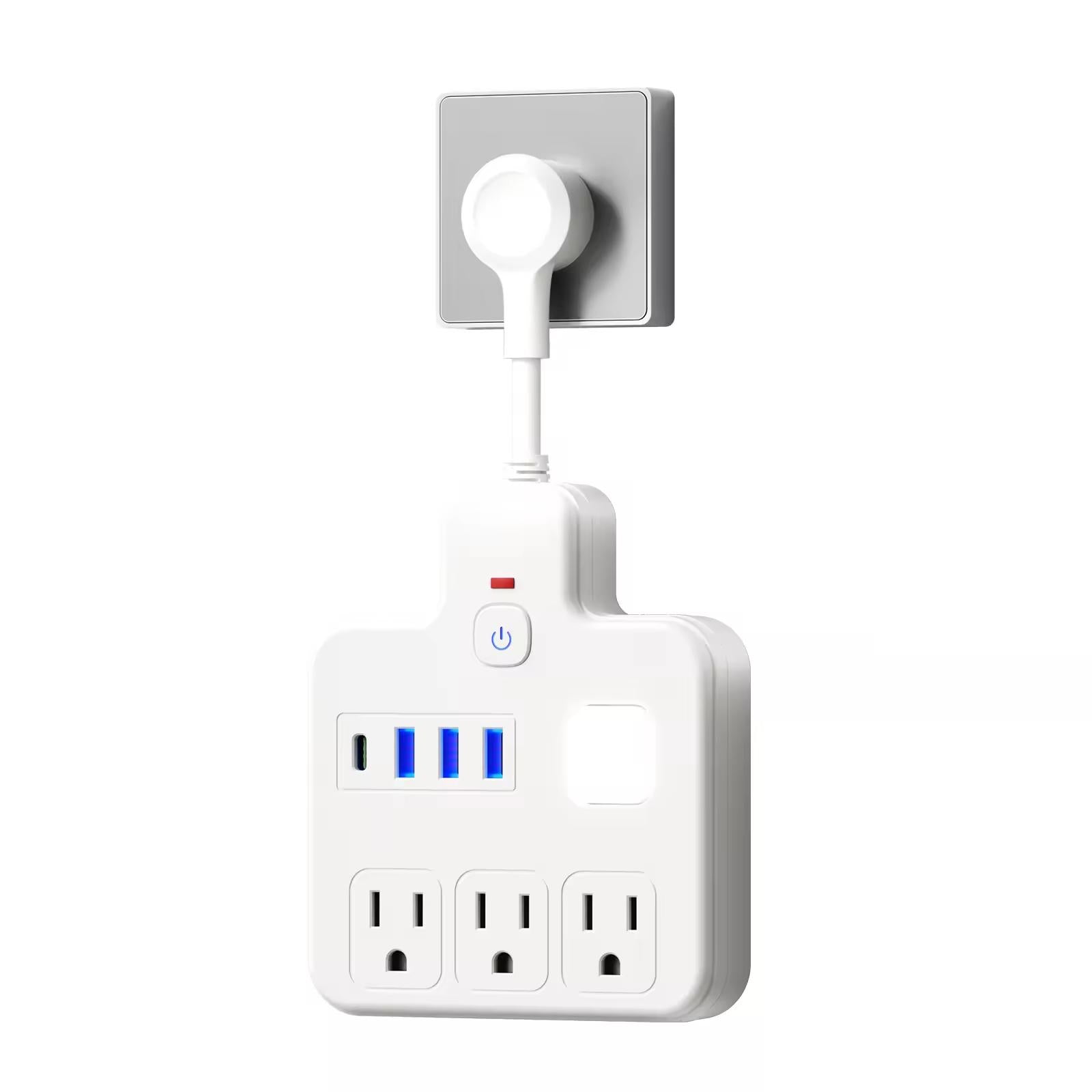 Joytutus US Plug Power Strip with 3 USB Ports & 1 Type-C Charging Port LED Night Light Surge Protector Wall Mountable for Home Car Travel