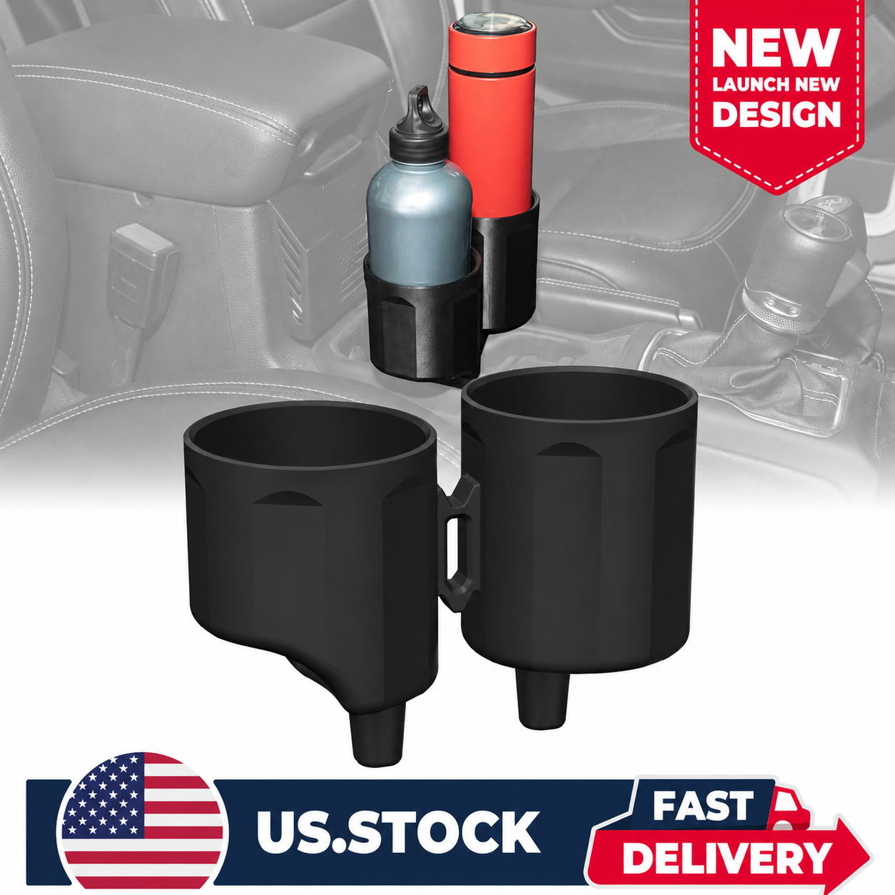 The Original 3rd Cup Holder for Jeep Wrangler JL & Gladiator – 3D-Printed