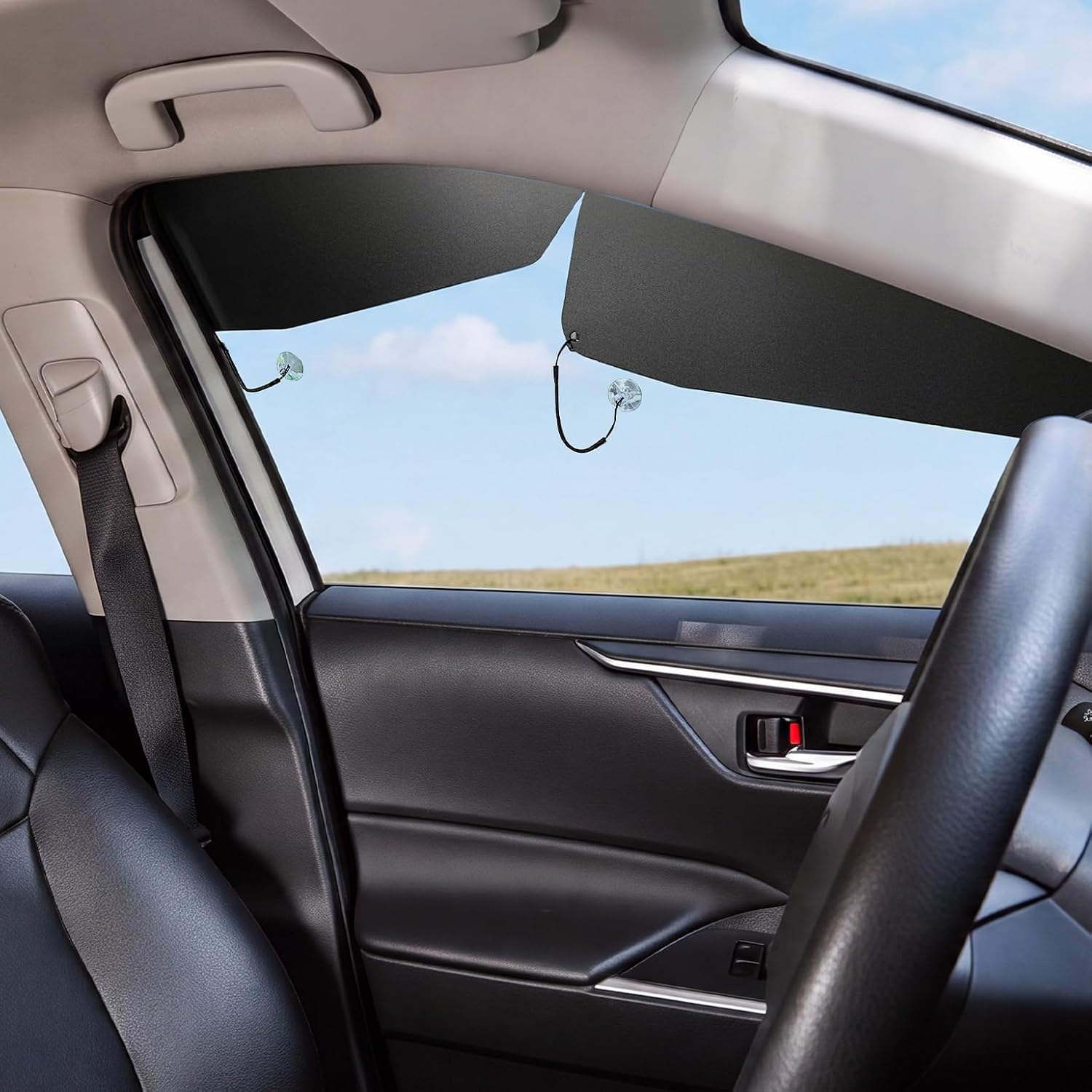 JOYTUTUS Car Window Shades, Side-Window Light Blocking Design Side-window sun blocking, anti-glare and UV coverage, slide-in adjustable panel fits sun shade side window