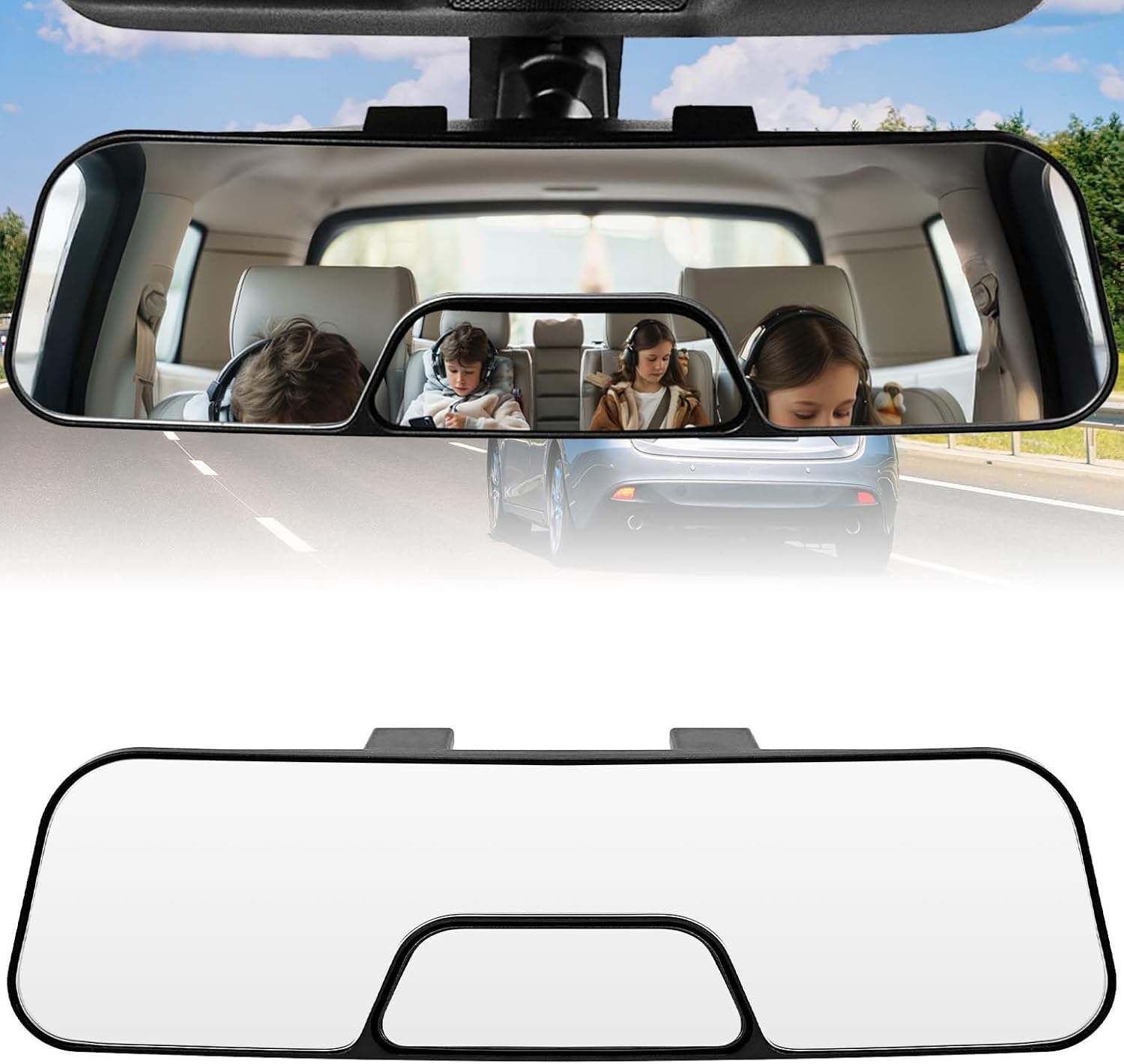 JOYTUTUS Rear View Mirror, 12 Inch Panoramic Anti-Glare Rearview with baby Mirror, Interior Clip-on Wide Angle Convex to Reduce Blind Spot, Effectively for More Car SUV Trucks