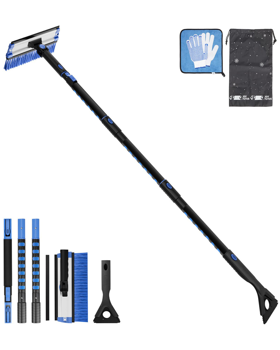 61.3″ Extendable Snow Brush and Ice Scraper, 270° Pivoting Snow Scraper Brush for Car Windshield