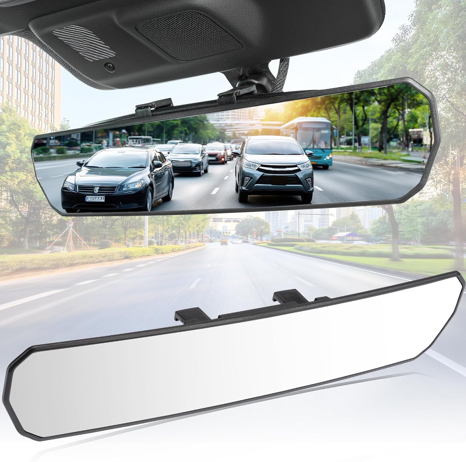 JOYTUTUS 15” Panoramic Rear View Mirror, Clip-On Large Rearview Extend