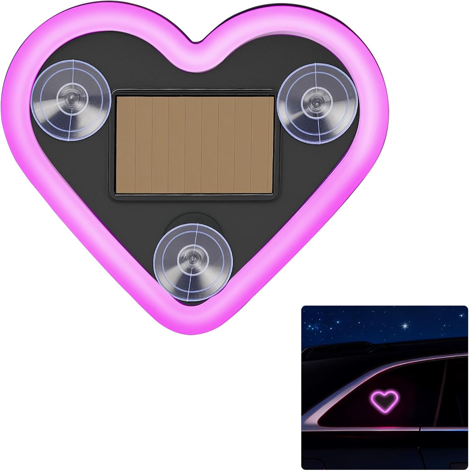 JOYTUTUS Car LED Ambient Light Solar Powered Heart Neon Light Car Led Lights Interior for Outdoor/Interior Car/Room Pink