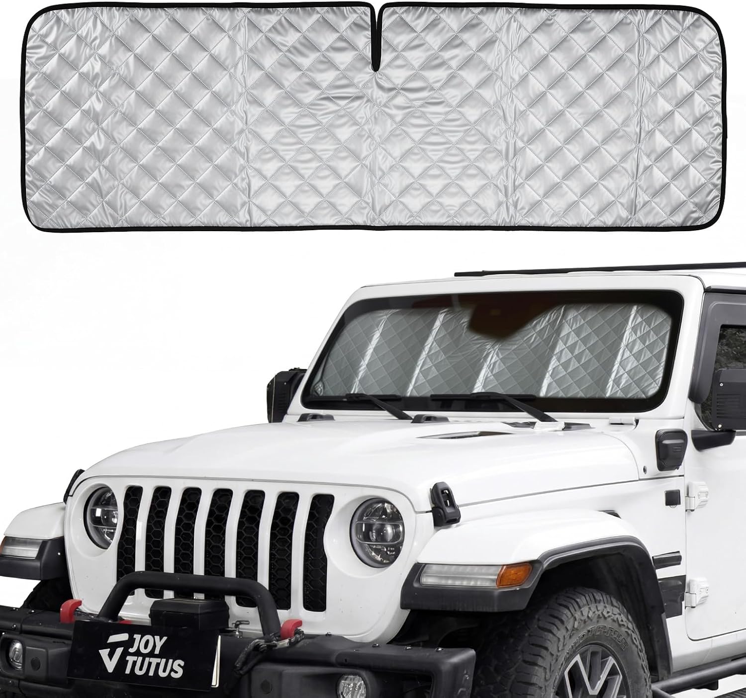 JOYTUTUS Windshield Sun Shade Compatible with Jeep Wrangler JL/JK 2007-2026, Gladiator 2020-2026 Front Window Sunshade - 4-Layer Sunshade