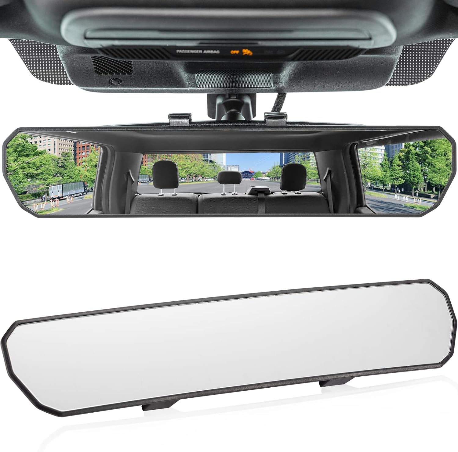 JOYTUTUS 15” Panoramic Rear View Mirror, Clip-On Large Rearview Extender for Safer Driving & Parking, Universal Wide Angle Rear View Mirror for Car/SUV/Truck