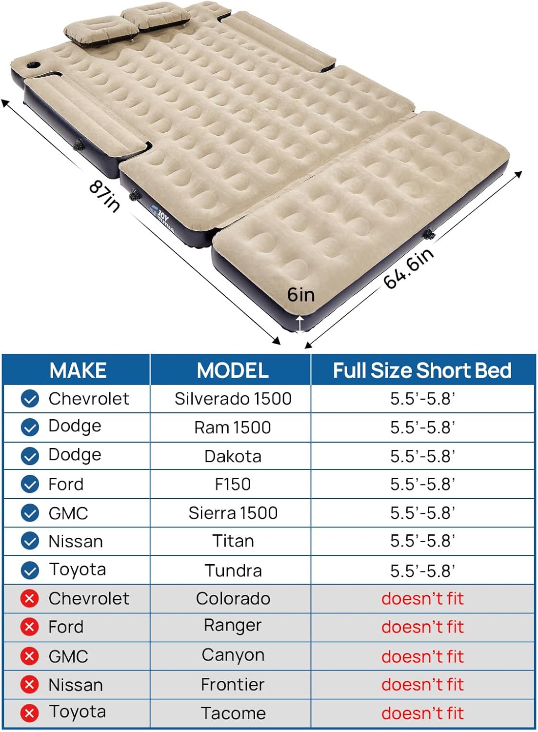 Truck Bed Air Mattress with Removable Extension