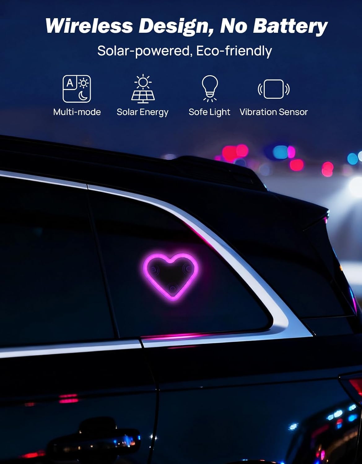 JOYTUTUS Car LED Ambient Light Solar Powered Heart Neon Light Car Led Lights Interior for Outdoor/Interior Car/Room Pink