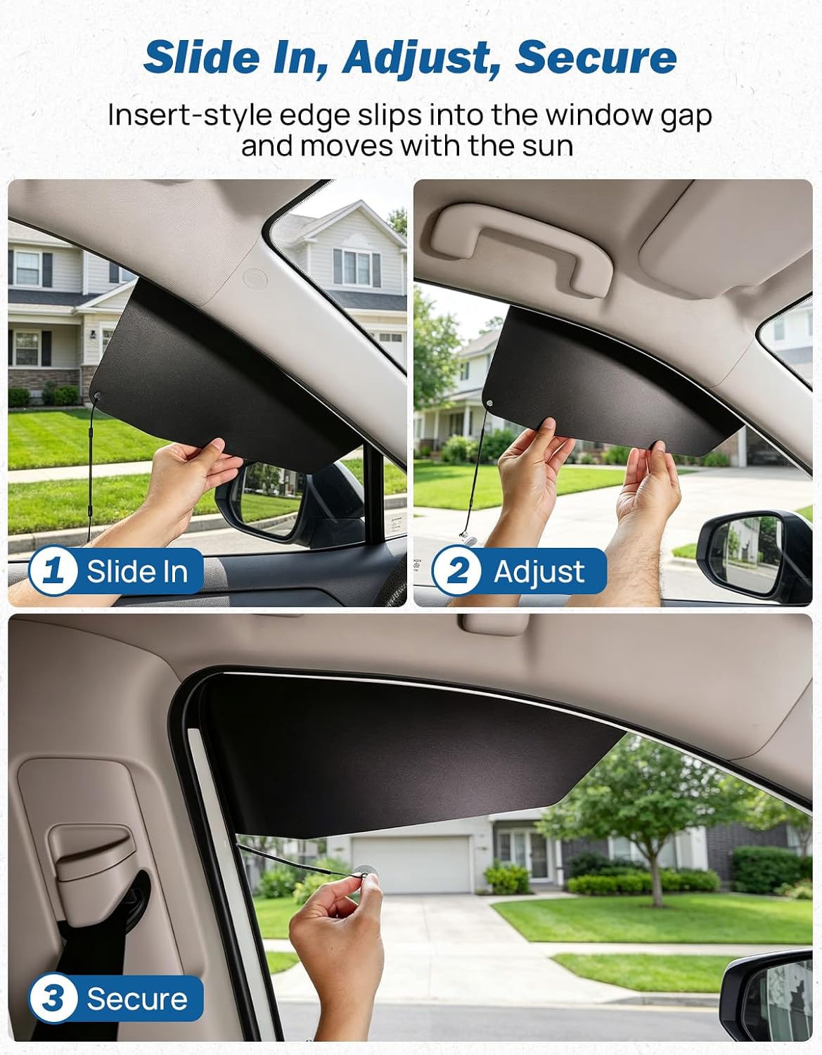 JOYTUTUS Car Window Shades, Side-Window Light Blocking Design Side-window sun blocking, anti-glare and UV coverage, slide-in adjustable panel fits sun shade side window