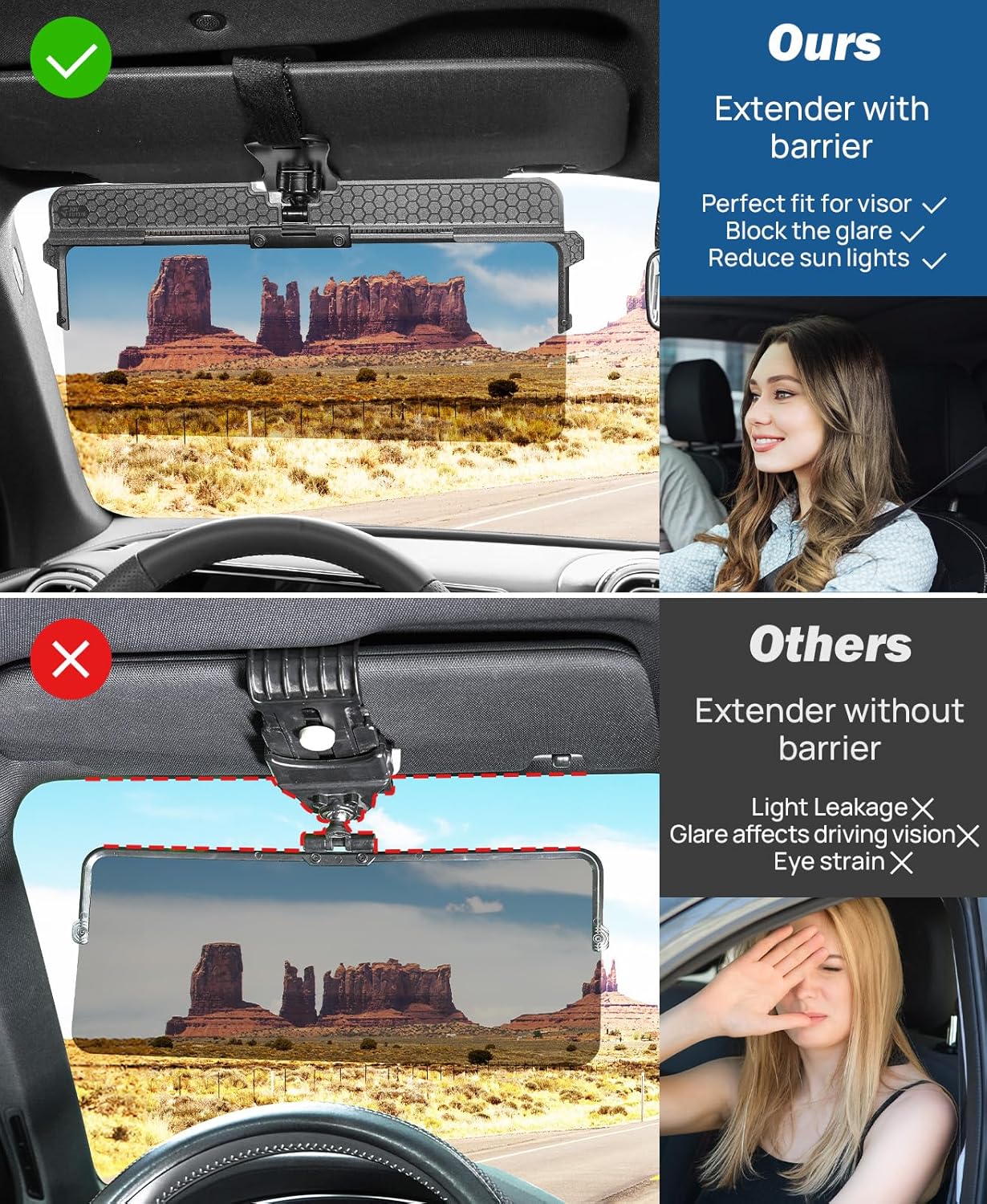 JOYTUTUS Polarized Sun Visor Extender for Car, Upgraded Ajustable Car Sun Visor Extension Sun Blocker, Anti-Glare Stray Light