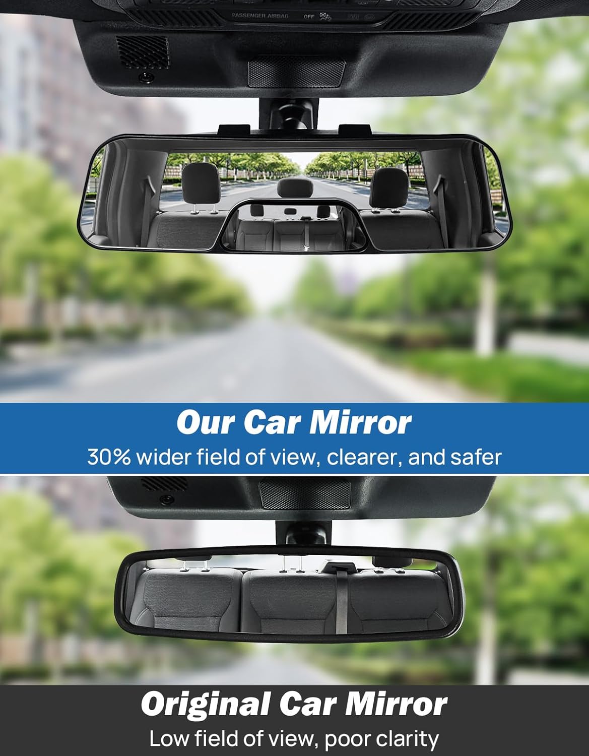 JOYTUTUS Rear View Mirror, 12 Inch Panoramic Anti-Glare Rearview with baby Mirror, Interior Clip-on Wide Angle Convex to Reduce Blind Spot, Effectively for More Car SUV Trucks