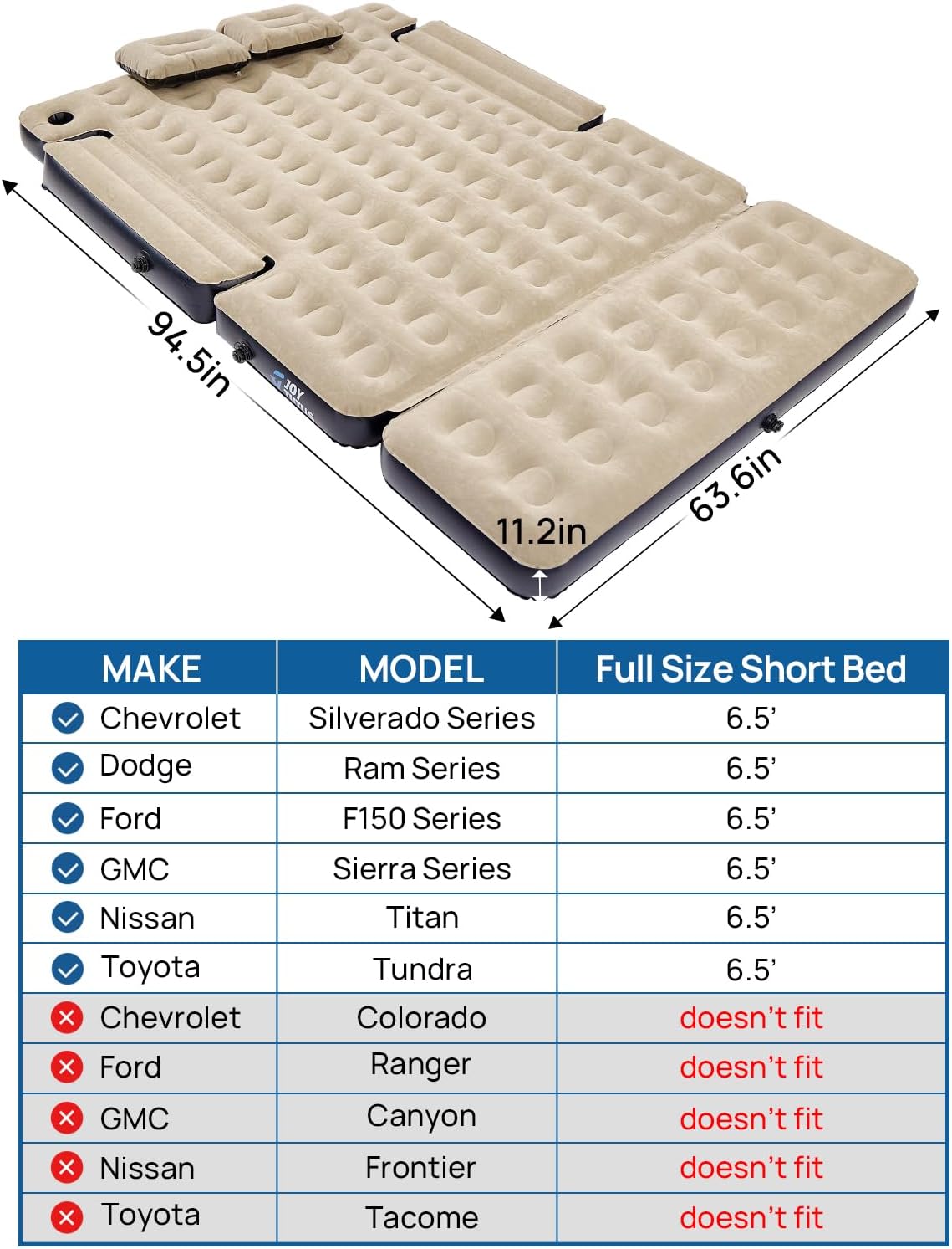 Truck Bed Air Mattress with Removable Extension
