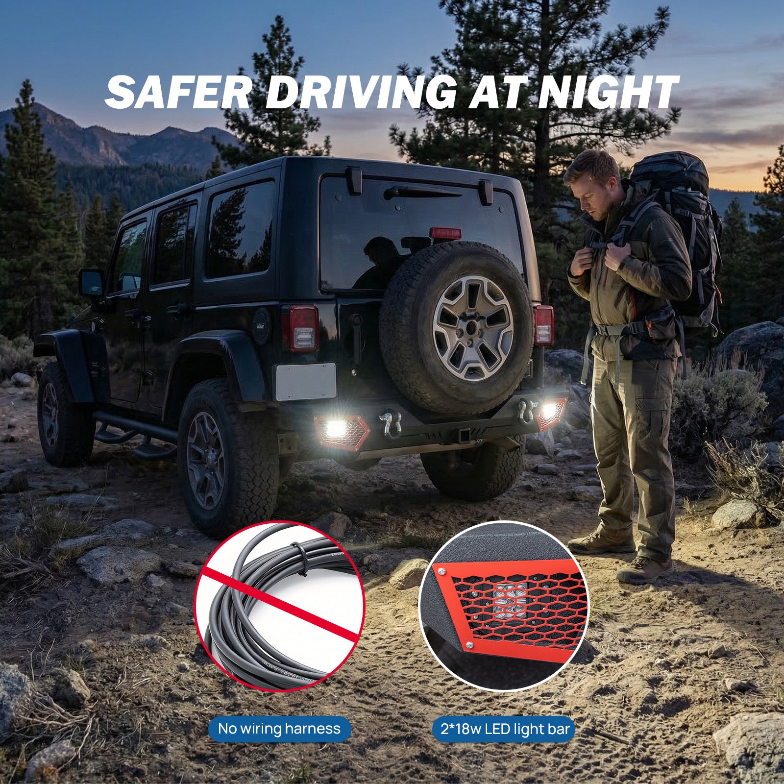 Steel Rear Bumper for 2007–2018 Wrangler JK & JKU - Dual LED Lights