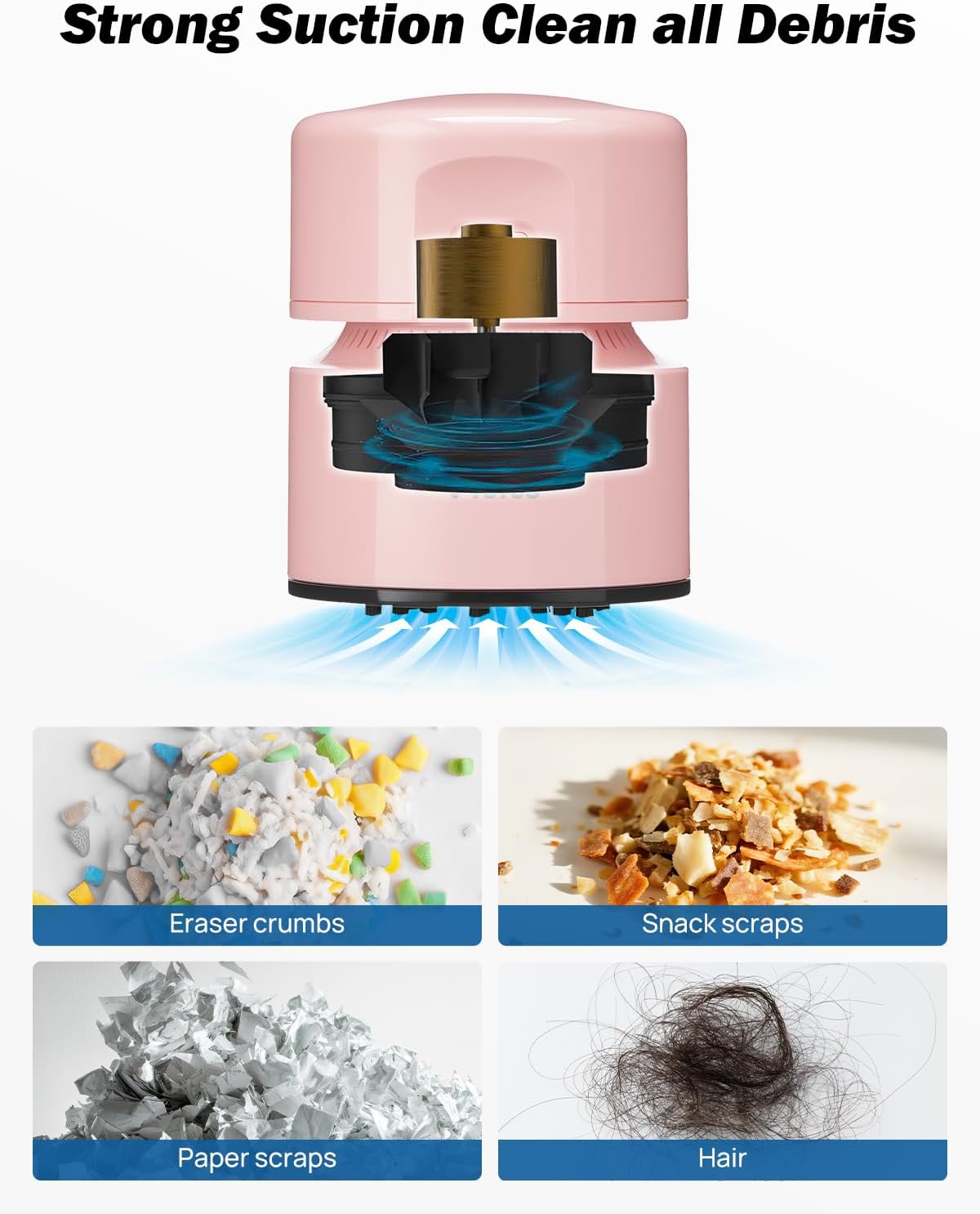 JOYTUTUS Mini Vacuum Cleaner Car Vacuum Portable Cordless 360º Rotatable Handheld Vacuum 2 Suction Modes USB for Car/Home/Pet Hair/Office/Desk/Keyboards Pink