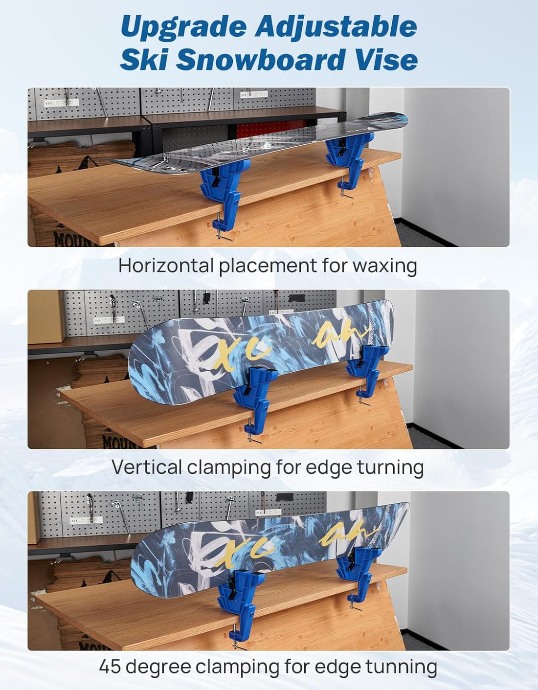 JOYTUTUS Ski and Snowboard Vises for Tuning, Edges and Waxing, Non-Slip Snowboard Clamp with Rubber Pads, Vice Grips for Ski/Snowboard Tuning Equipment，2 Pieces Set