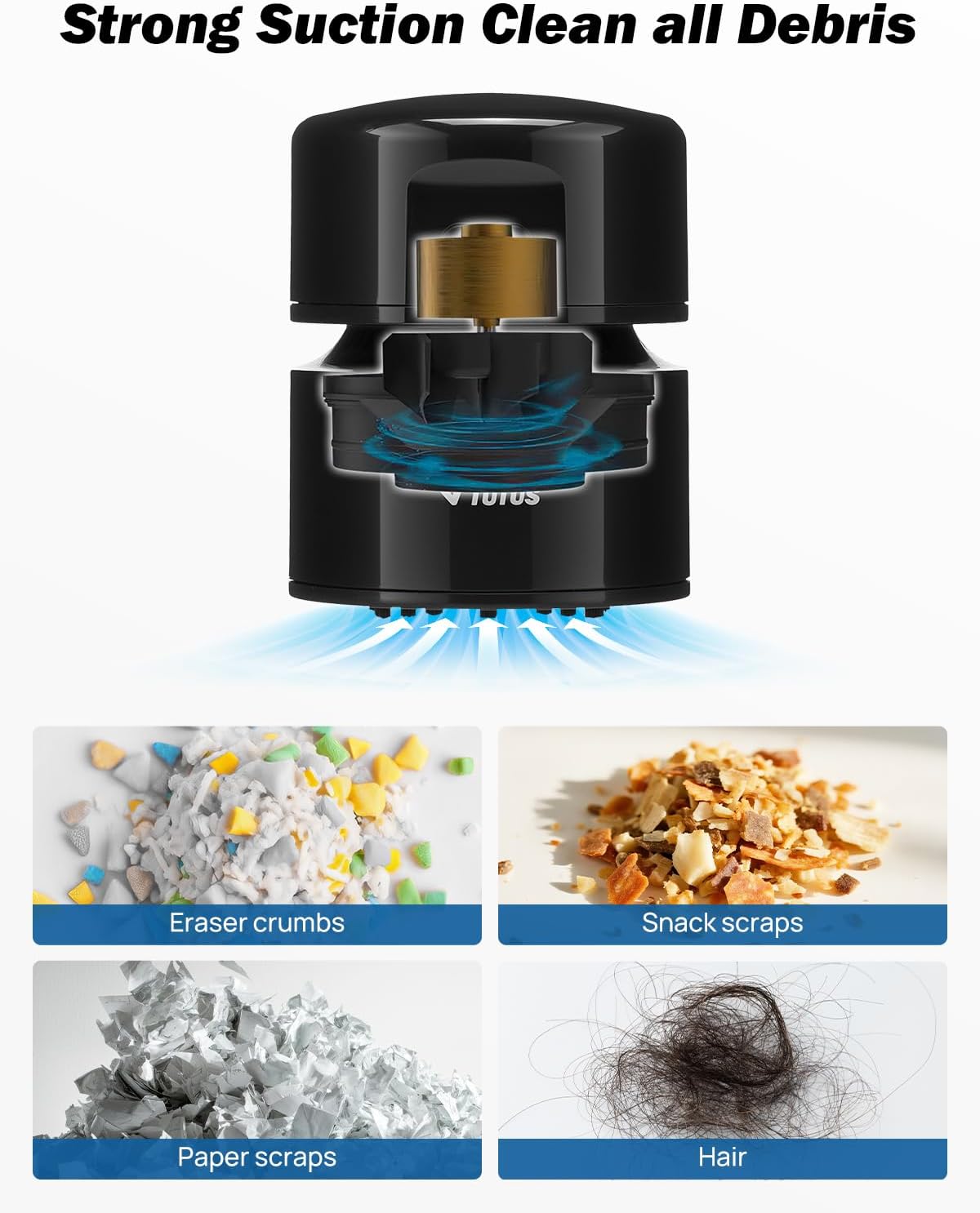 JOYTUTUS Mini Vacuum Cleaner Car Vacuum Portable Cordless 360º Rotatable Handheld Vacuum 2 Suction Modes USB for Car/Home/Pet Hair/Office/Desk/Keyboards Black