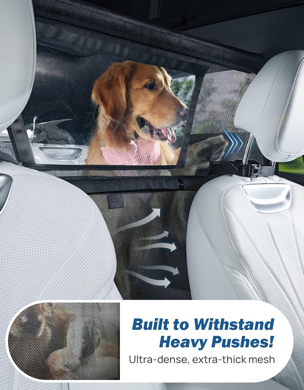 JOYTUTUS 56" Wide Dog Car Barrier with Removable Visual Window, Car Barrier for SUV Escape-Proof, Net for Behind Front Seats, Vehicle Gate for Dog Travel, Ideal for Sedans SUVs Trucks
