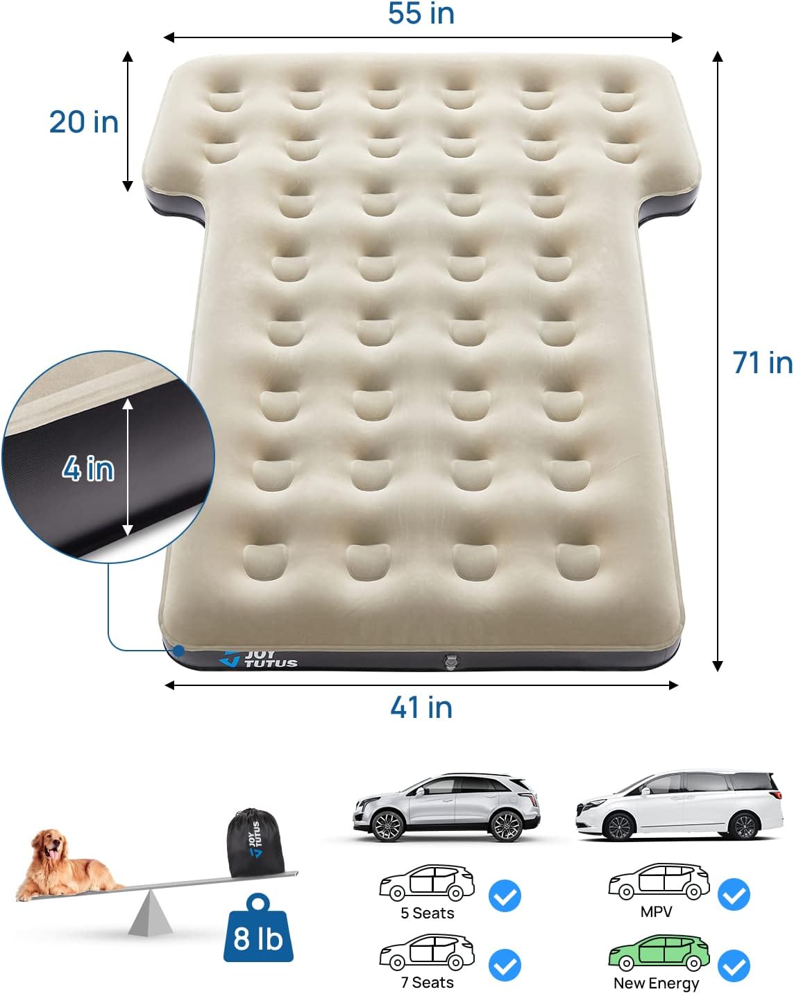 SUV Air Mattress for Car Camping, Thickened & Inflatable Car Mattress for Sleeping Pad