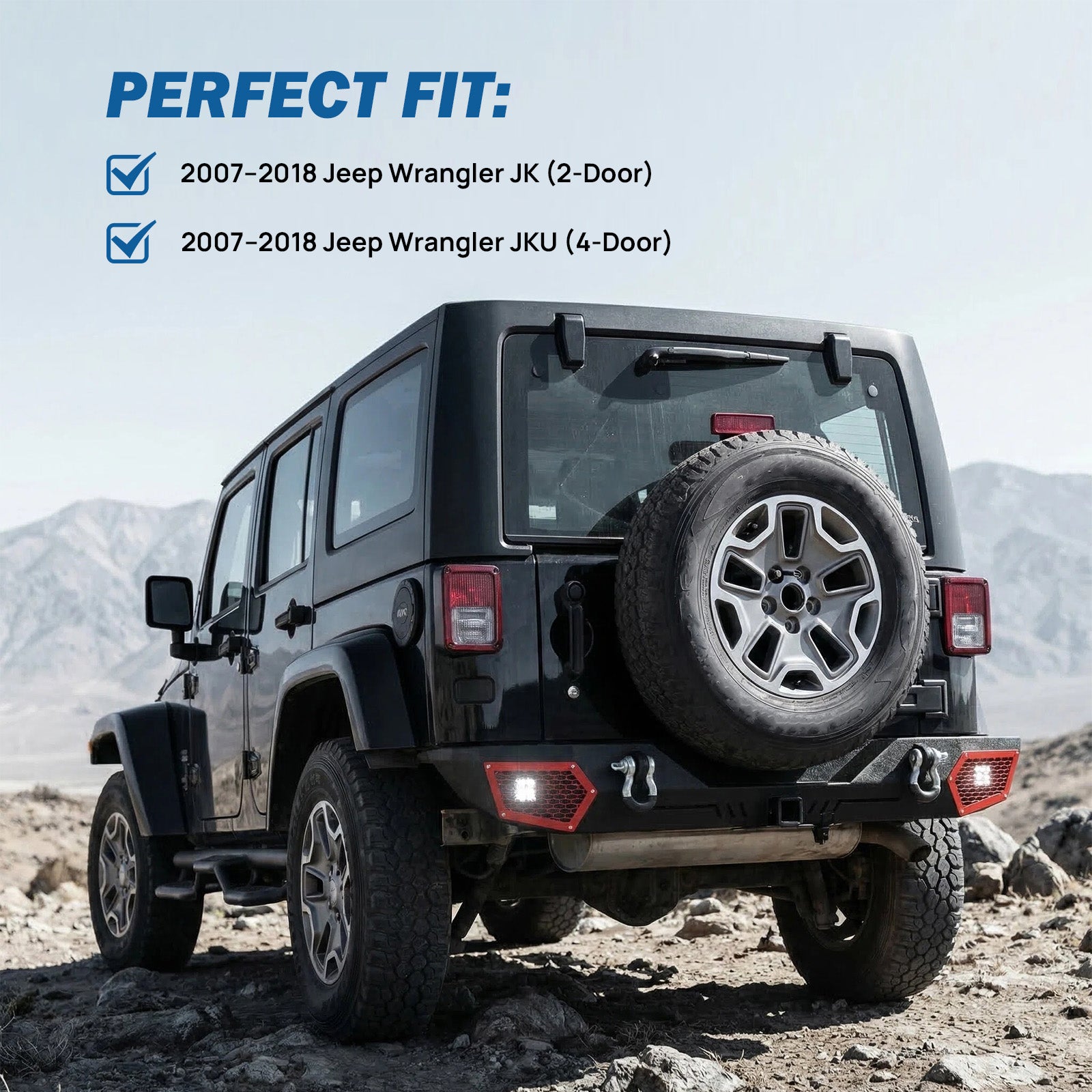 Steel Rear Bumper for 2007–2018 Wrangler JK & JKU - Dual LED Lights