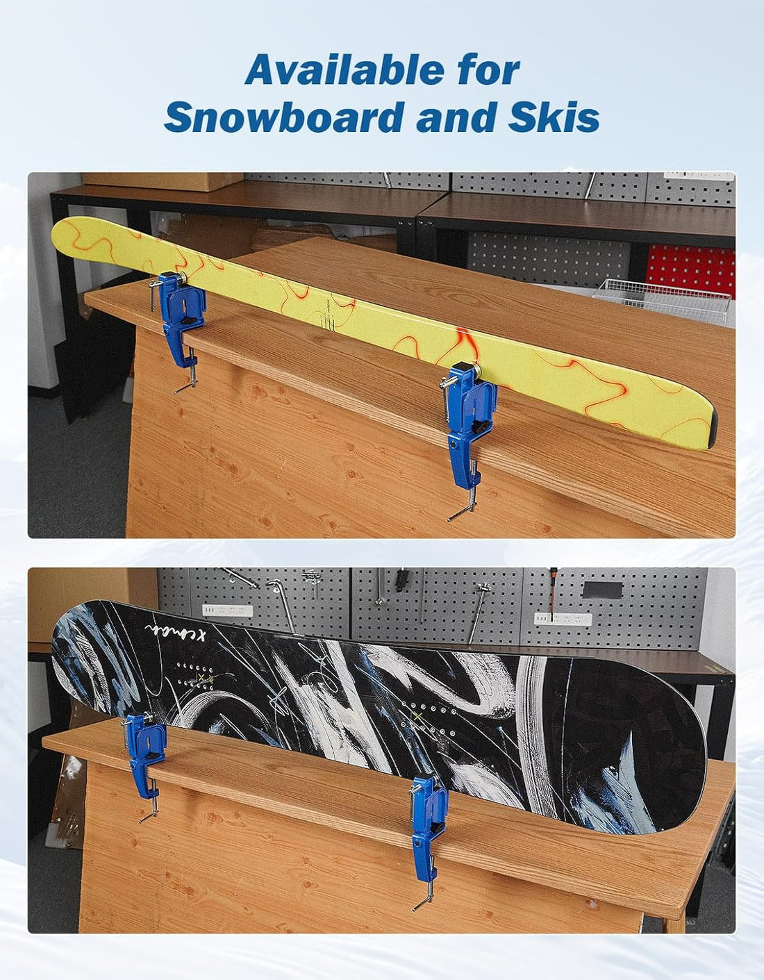 JOYTUTUS Ski and Snowboard Vises for Tuning, Edges and Waxing, Non-Slip Snowboard Clamp with Rubber Pads, Vice Grips for Ski/Snowboard Tuning Equipment，3 Pieces