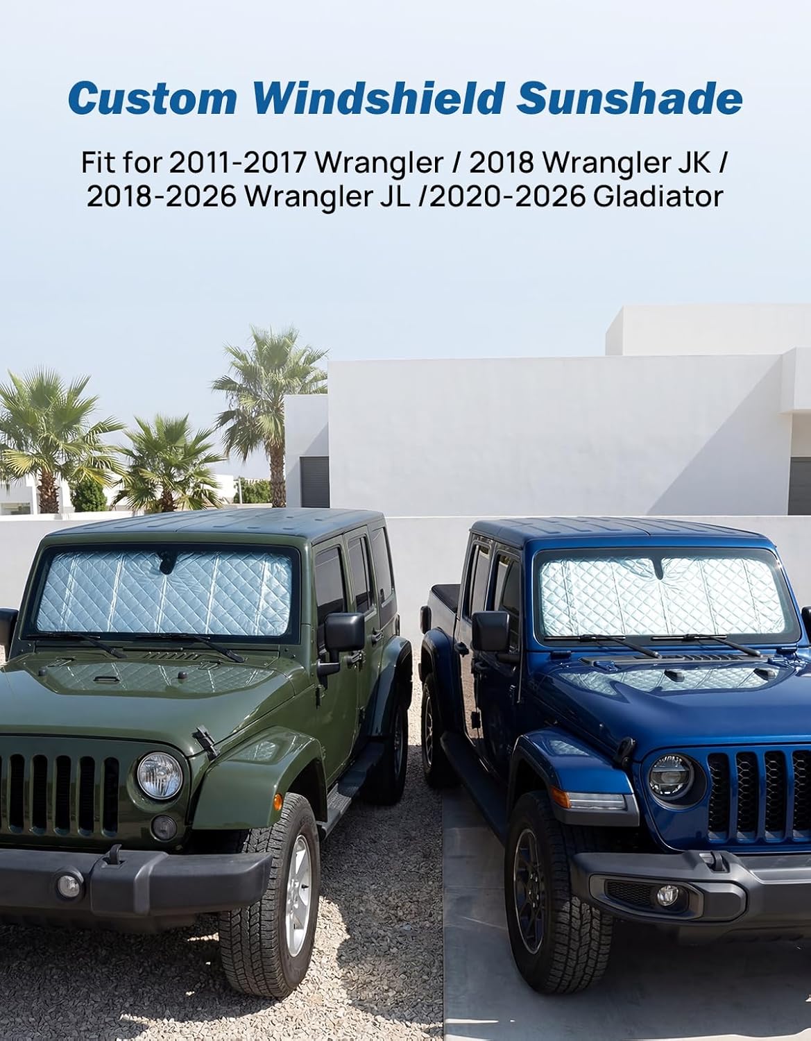 JOYTUTUS Windshield Sun Shade Compatible with Jeep Wrangler JL/JK 2007-2026, Gladiator 2020-2026 Front Window Sunshade - 4-Layer Sunshade